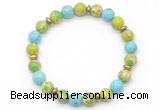 CGB8126 8mm blue sea sediment jasper, blue howlite & hematite power beads bracelet