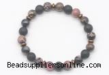 CGB8132 8mm rhodonite, black lava & hematite power beads bracelet