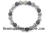 CGB8134 8mm dalmatian jasper, black lava & hematite power beads bracelet