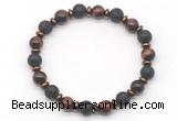 CGB8136 8mm red tiger eye, black lava & hematite power beads bracelet