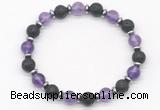 CGB8137 8mm amethyst, black lava & hematite power beads bracelet