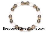 CGB8142 8mm smoky quartz, matte white crystal & hematite power beads bracelet