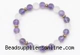 CGB8143 8mm amethyst, matte white crystal & hematite power beads bracelet