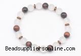 CGB8145 8mm matte white crystal, red tiger eye & hematite power beads bracelet