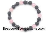 CGB8146 8mm matte black agate, rose quartz & hematite power beads bracelet