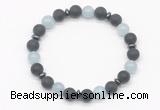 CGB8147 8mm matte black agate, aquamarine & hematite power beads bracelet