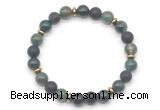 CGB8150 8mm moss agate, matte black agate & hematite power beads bracelet