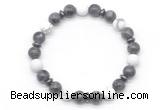 CGB8153 8mm black labradorite, matte white howlite & hematite power beads bracelet