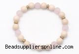 CGB8154 8mm white fossil jasper, matte rose quartz & hematite power beads bracelet