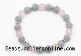 CGB8156 8mm matte grey picture jasper, rose quartz & hematite power beads bracelet