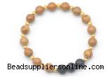 CGB8174 8mm wooden jasper & black lava beaded stretchy bracelets