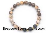 CGB8175 8mm brown zebra jasper & black lava beaded stretchy bracelets