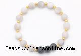 CGB8186 8mm matte white crazy lace agate & black lava beaded stretchy bracelets