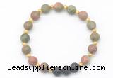 CGB8190 8mm matte unakite & black lava beaded stretchy bracelets