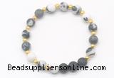 CGB8195 8mm matte black white jasper & black lava beaded stretchy bracelets