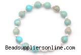 CGB8202 8mm blue sea sediment jasper & white lava beaded stretchy bracelets