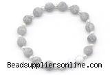 CGB8208 8mm matte grey picture jasper & white lava beaded stretchy bracelets