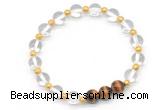 CGB8248 8mm white crystal & yellow tiger eye beaded stretchy bracelets