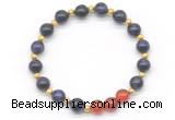 CGB8259 8mm purple yellow tiger eye & red agate beaded stretchy bracelets