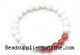 CGB8270 8mm white lava & red agate beaded mala stretchy bracelets