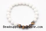 CGB8273 8mm white lava & grade AA yellow tiger eye beaded mala stretchy bracelets