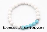 CGB8276 8mm white lava & blue howlite beaded mala stretchy bracelets