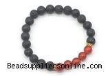 CGB8283 8mm black lava & red agate beaded mala stretchy bracelets