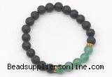 CGB8288 8mm black lava & green aventurine beaded mala stretchy bracelets