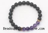 CGB8292 8mm black lava & amethyst beaded mala stretchy bracelets