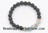 CGB8293 8mm black lava & matte amazonite beaded mala stretchy bracelets