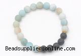 CGB8295 8mm matte amazonite & black lava beaded mala stretchy bracelets