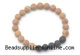 CGB8297 8mm matte wooden jasper & black lava beaded mala stretchy bracelets