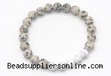 CGB8298 8mm matte dalmatian jasper & matte white howlite beaded mala stretchy bracelets