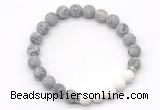 CGB8299 8mm matte grey picture jasper & white lava beaded mala stretchy bracelets