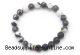 CGB8300 8mm matte black white jasper & black lava beaded mala stretchy bracelets