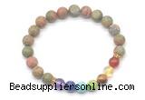 CGB8306 8mm matte unakite 7 chakra beaded mala stretchy bracelets