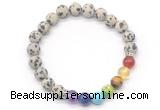 CGB8309 8mm matte dalmatian jasper 7 chakra beaded mala stretchy bracelets