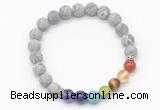 CGB8310 8mm matte grey picture jasper 7 chakra beaded mala stretchy bracelets