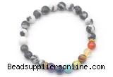 CGB8311 8mm matte black white jasper 7 chakra beaded mala stretchy bracelets