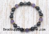 CGB8322 8mm matte amethyst, black onyx & hematite energy bracelet