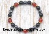 CGB8341 8mm red agate, black onyx & hematite energy bracelet