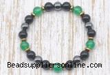 CGB8342 8mm green agate, black onyx & hematite energy bracelet