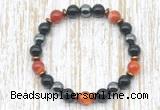 CGB8349 8mm red banded agate, black onyx & hematite energy bracelet