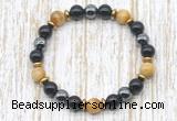 CGB8360 8mm golden tiger eye, black onyx & hematite energy bracelet