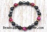 CGB8365 8mm red tiger eye, black onyx & hematite energy bracelet