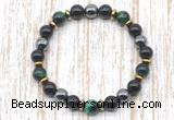 CGB8367 8mm green tiger eye, black onyx & hematite energy bracelet