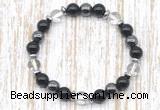 CGB8398 8mm white crystal, black onyx & hematite energy bracelet