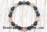 CGB8405 8mm pink quartz, black onyx & hematite energy bracelet