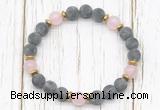 CGB8422 8mm matte black labradorite, rose quartz & hematite power beads bracelet