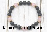 CGB8423 8mm matte black onyx, rose quartz & hematite power beads bracelet